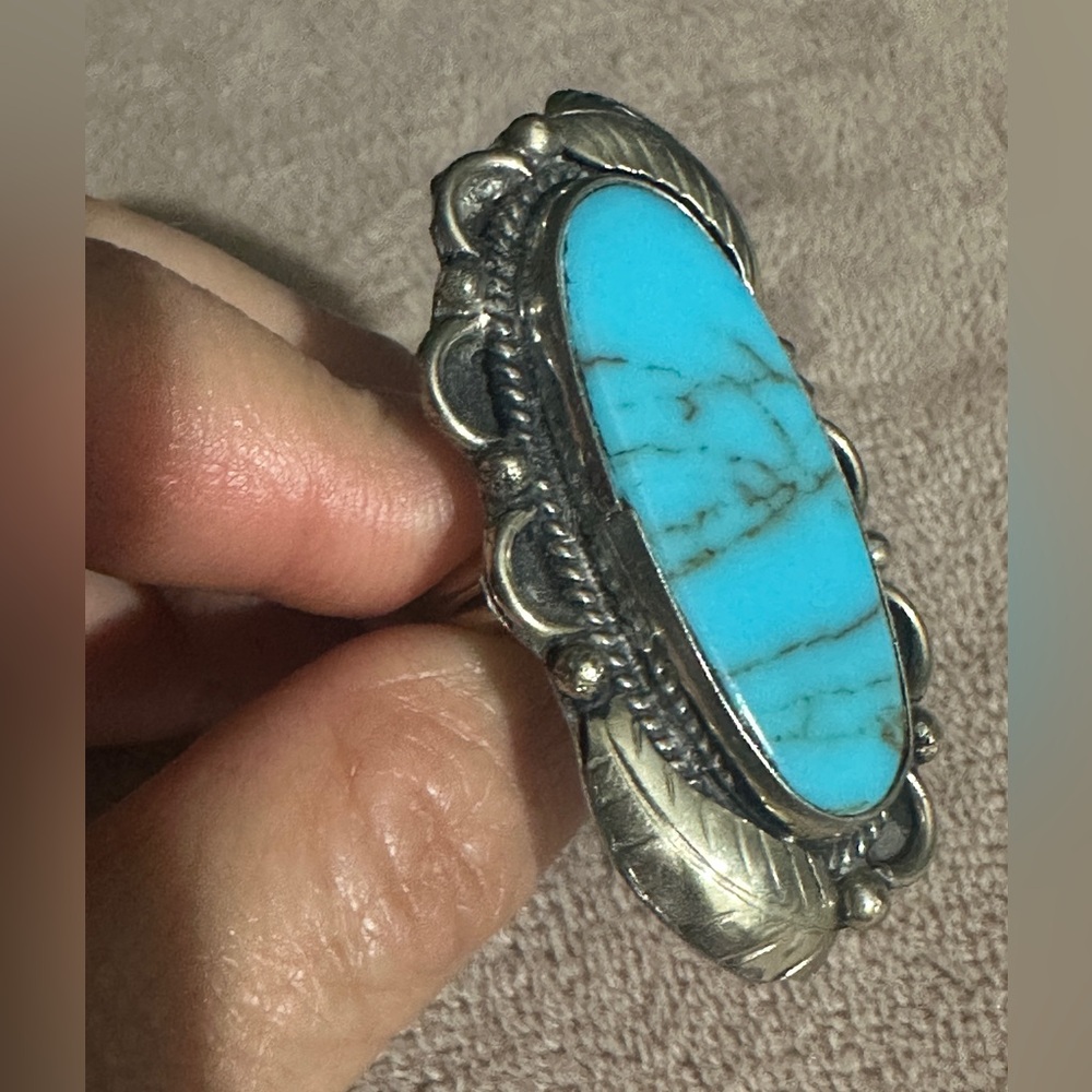 Vintage Sterling Silver Turquoise Ladies Ring Size 5 - Picture 4 of 4